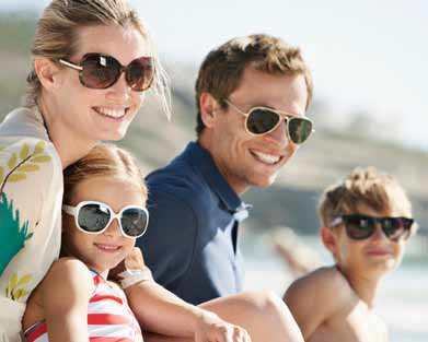 Family wearing sunglasses