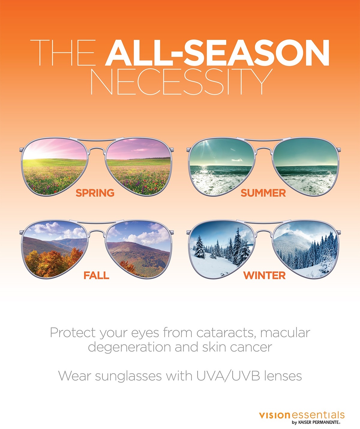 Wear sunglasses with UVA/UVB lenses to protect your eyes from cataracts, macular degeneration and skin cancer image